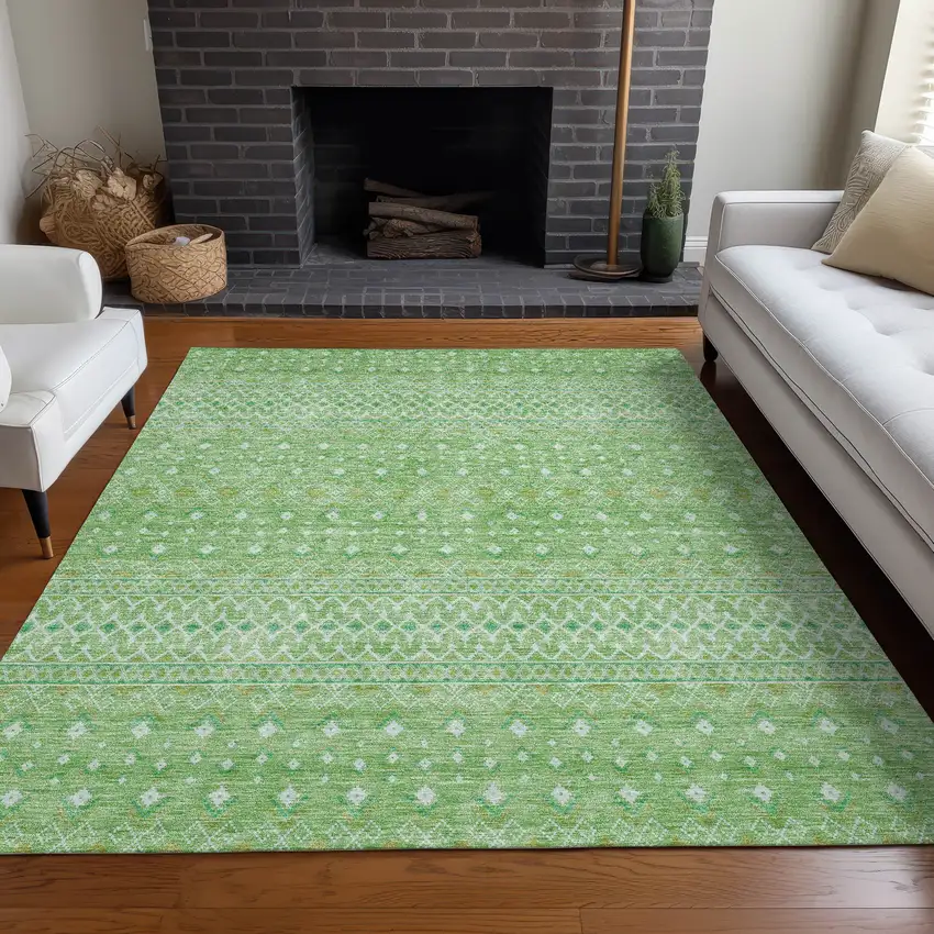 Green And Mint Green Tribal Washable Indoor Outdoor Area Rug Photo 7