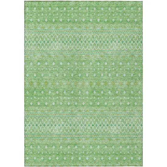 Green And Mint Green Tribal Washable Indoor Outdoor Area Rug Photo 1