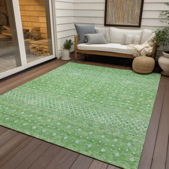 Green And Mint Green Tribal Washable Indoor Outdoor Area Rug Photo 6
