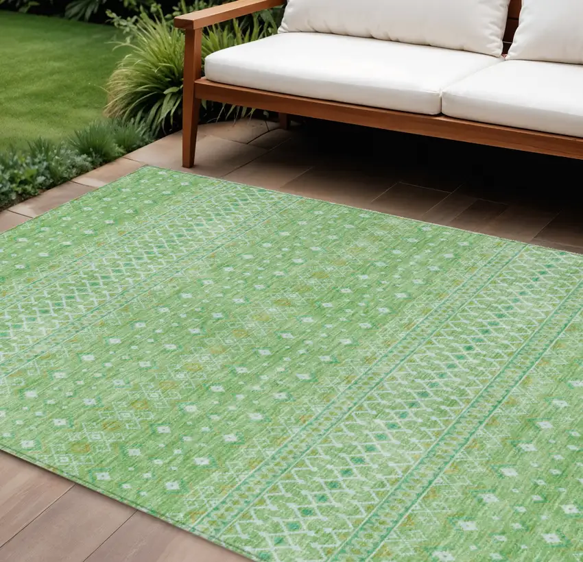 Green And Mint Green Tribal Washable Indoor Outdoor Area Rug Photo 1