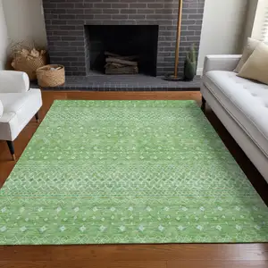 Photo of Green And Mint Green Tribal Washable Indoor Outdoor Area Rug