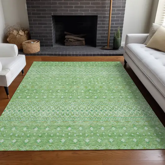 Green And Mint Green Tribal Washable Indoor Outdoor Area Rug Photo 7