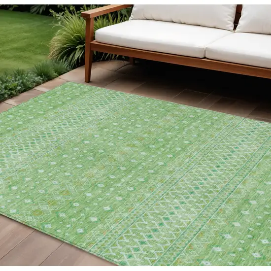 Green And Mint Green Tribal Washable Indoor Outdoor Area Rug Photo 1