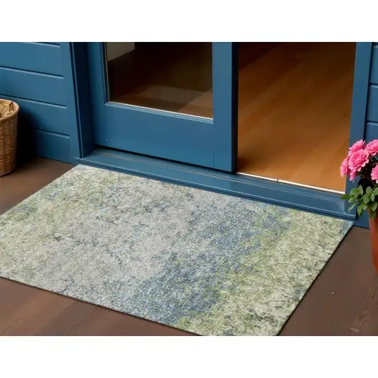 Green And Navy Blue Abstract Washable Indoor Outdoor Area Rug Photo 1