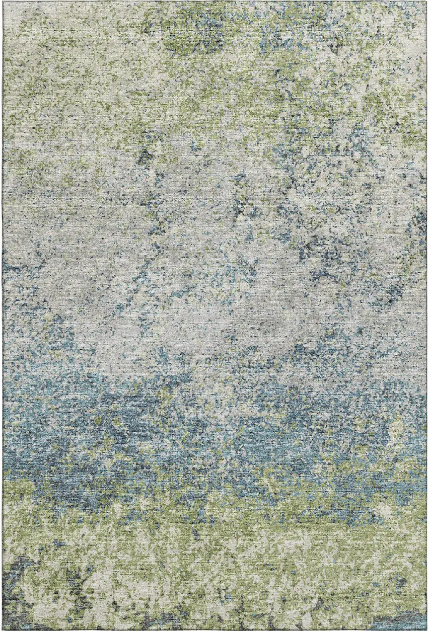 Green And Navy Blue Abstract Washable Indoor Outdoor Area Rug Photo 2