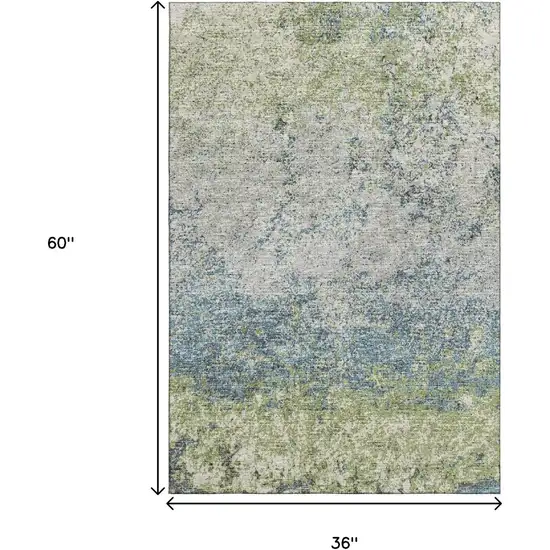 Green And Navy Blue Abstract Washable Indoor Outdoor Area Rug Photo 3