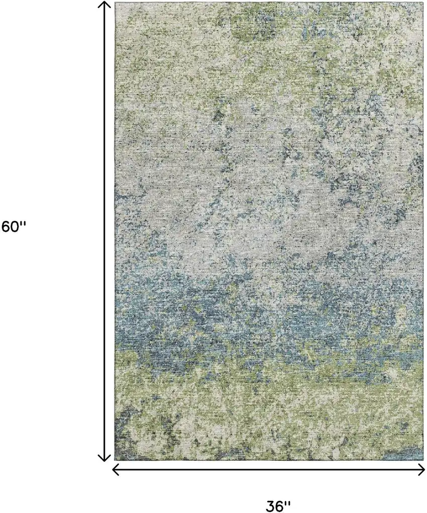 Green And Navy Blue Abstract Washable Indoor Outdoor Area Rug Photo 3