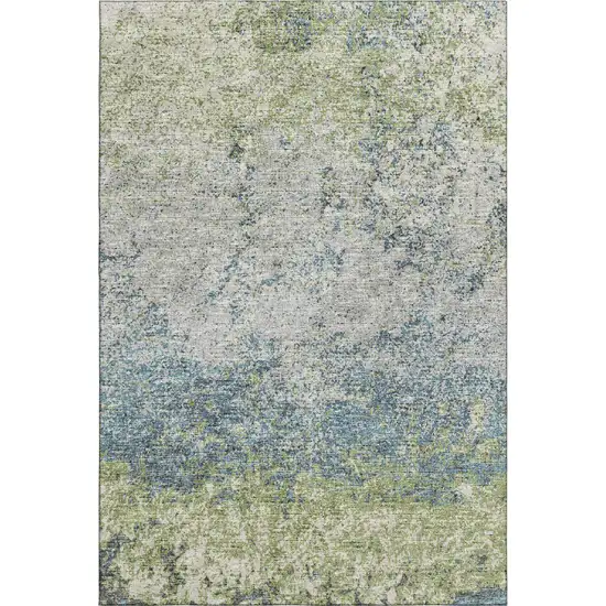 Green And Navy Blue Abstract Washable Indoor Outdoor Area Rug Photo 2