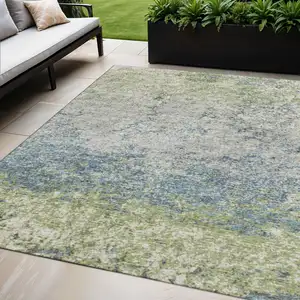 Photo of Green And Navy Blue Abstract Washable Indoor Outdoor Area Rug