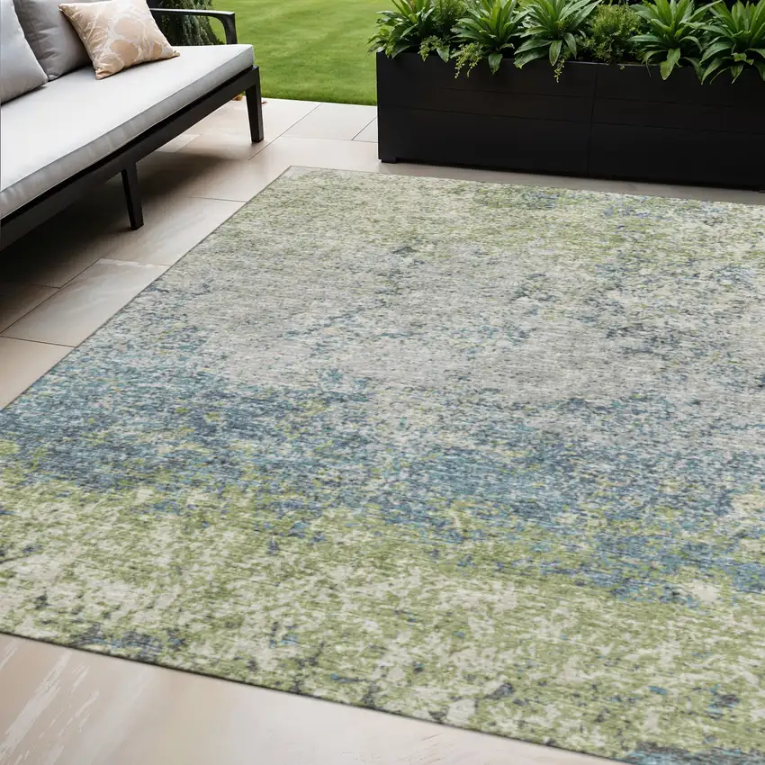 Green And Navy Blue Abstract Washable Indoor Outdoor Area Rug Photo 1