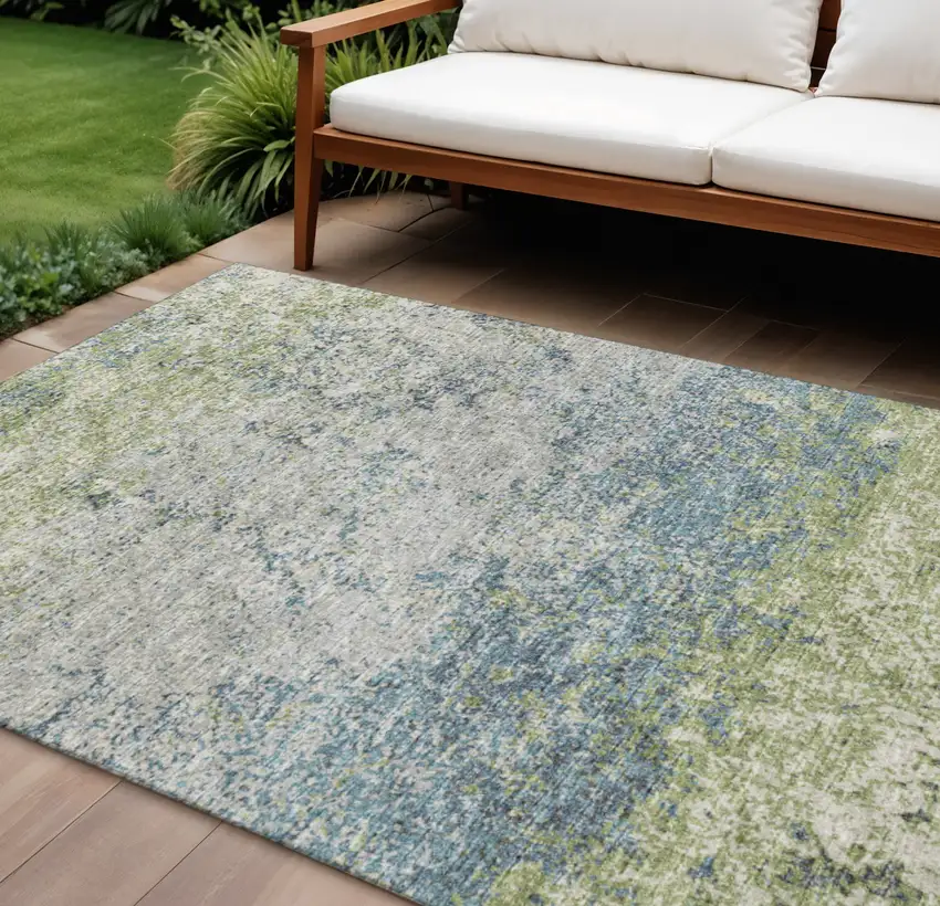 Green And Navy Blue Abstract Washable Indoor Outdoor Area Rug Photo 1