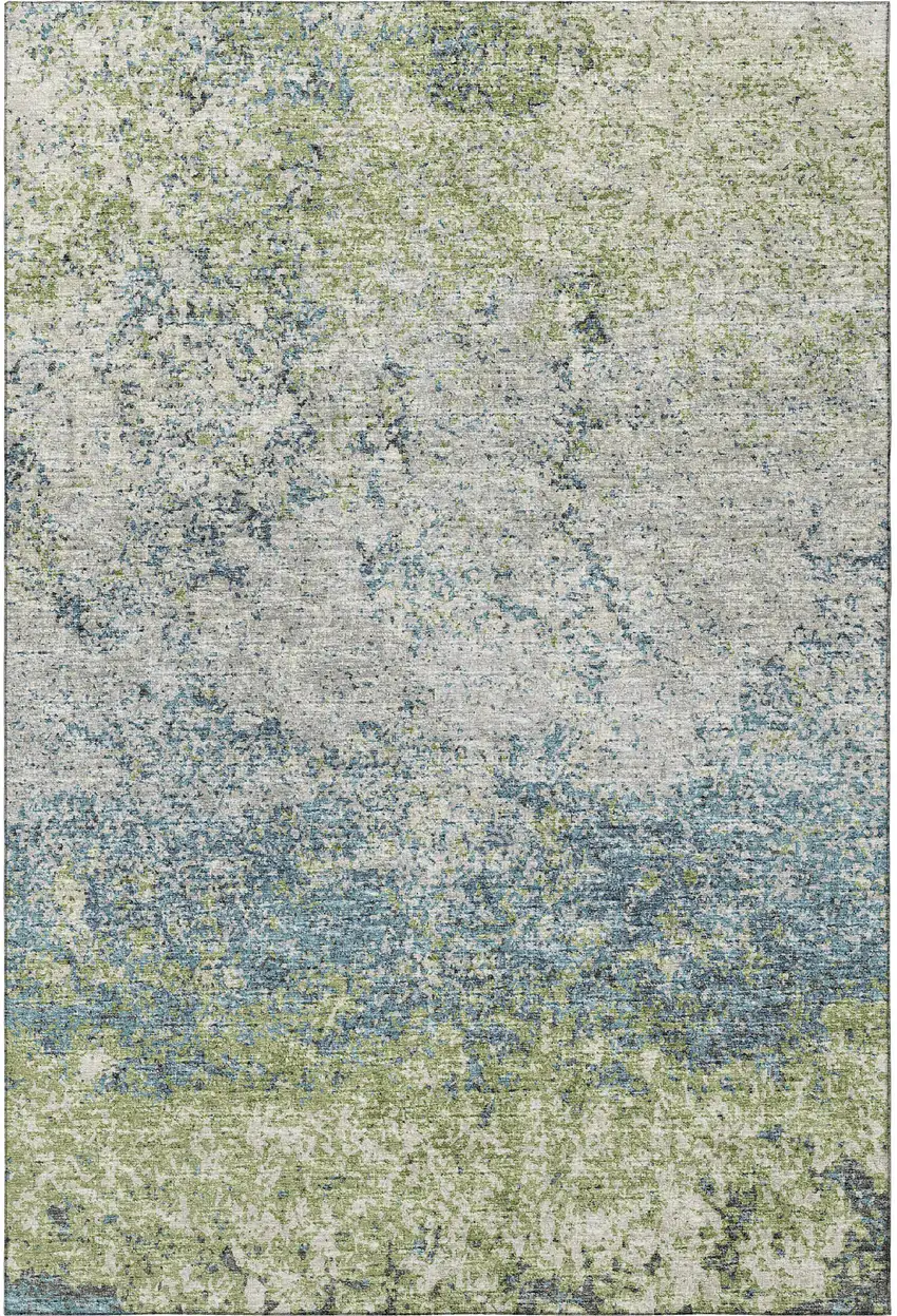 Green And Navy Blue Abstract Washable Indoor Outdoor Area Rug Photo 4