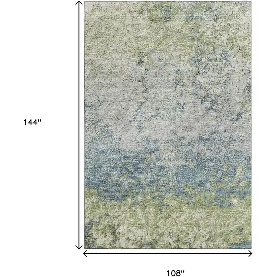 Green And Navy Blue Abstract Washable Indoor Outdoor Area Rug Photo 3