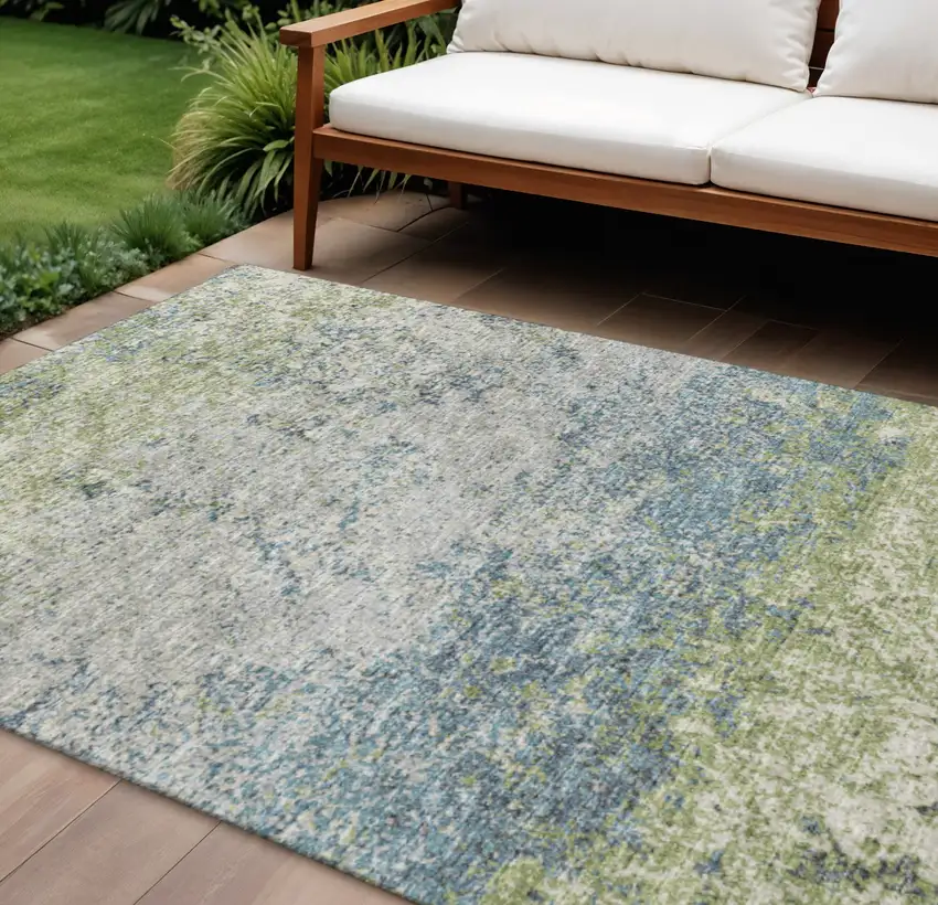 Green And Navy Blue Abstract Washable Indoor Outdoor Area Rug Photo 1