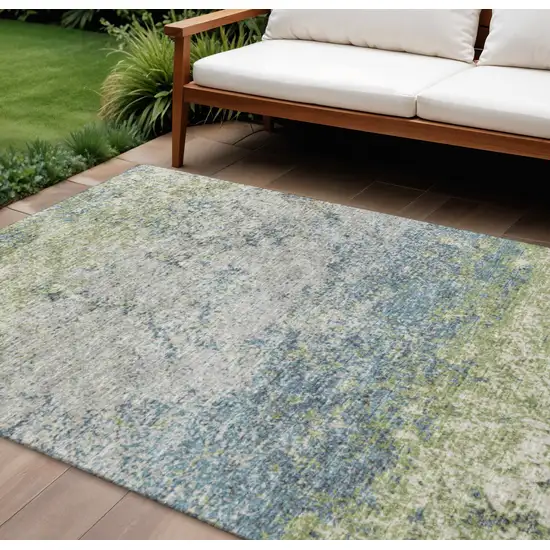 Green And Navy Blue Abstract Washable Indoor Outdoor Area Rug Photo 1