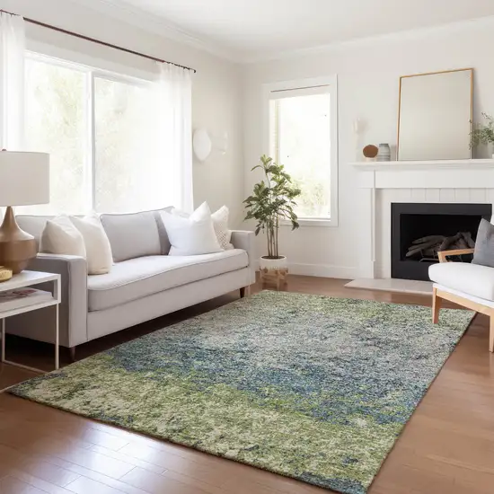 Green And Navy Blue Abstract Washable Indoor Outdoor Area Rug Photo 7