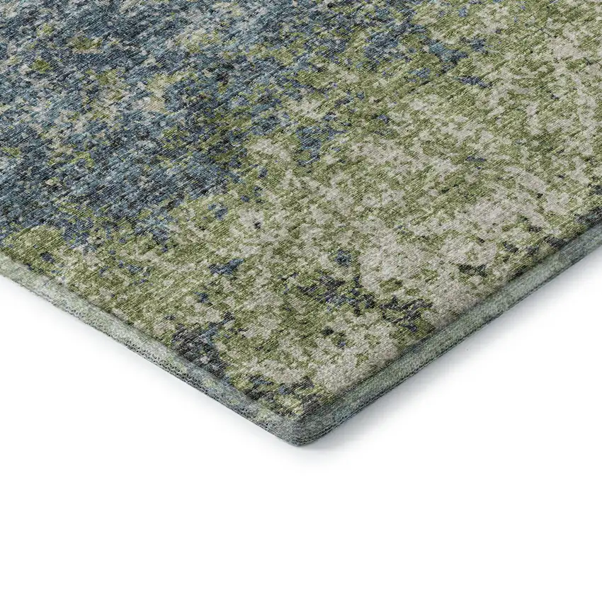 Green And Navy Blue Abstract Washable Indoor Outdoor Area Rug Photo 6
