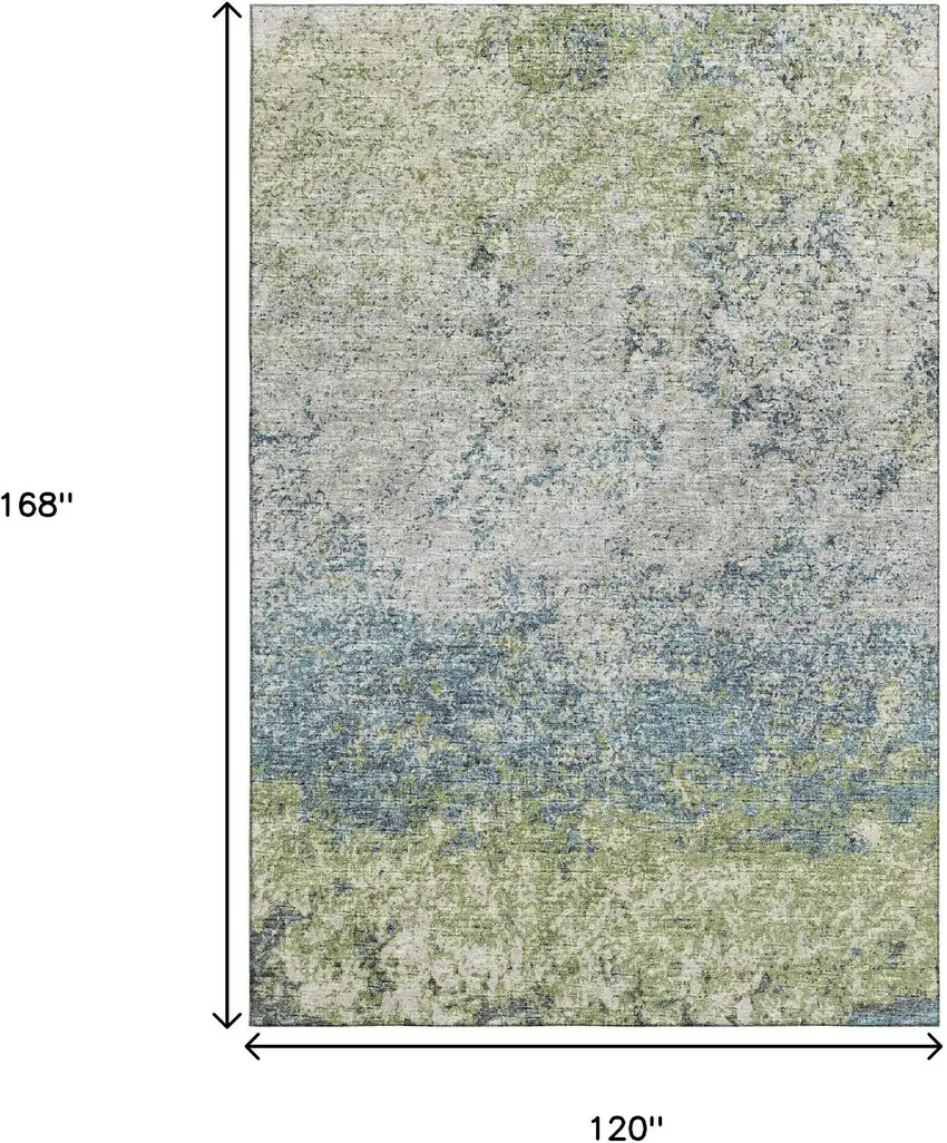 Green And Navy Blue Abstract Washable Indoor Outdoor Area Rug Photo 3