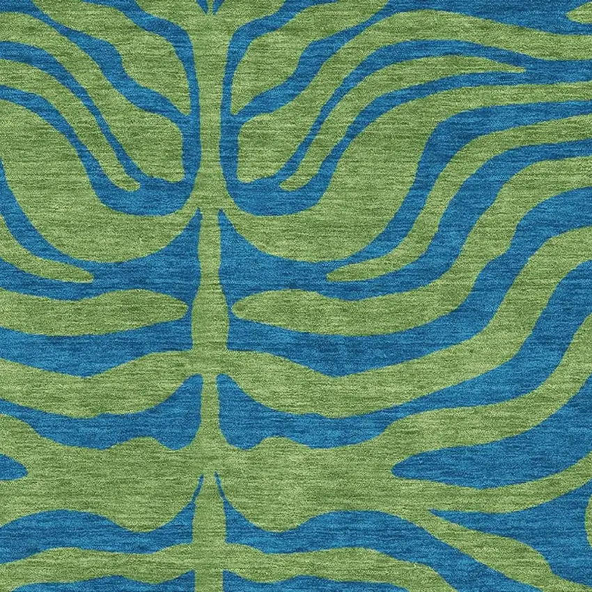 Green And Navy Blue Animal Print Washable Area Rug With UV Protection Photo 2