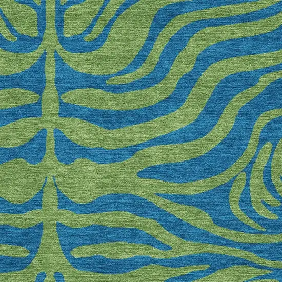 Green And Navy Blue Animal Print Washable Area Rug With UV Protection Photo 2