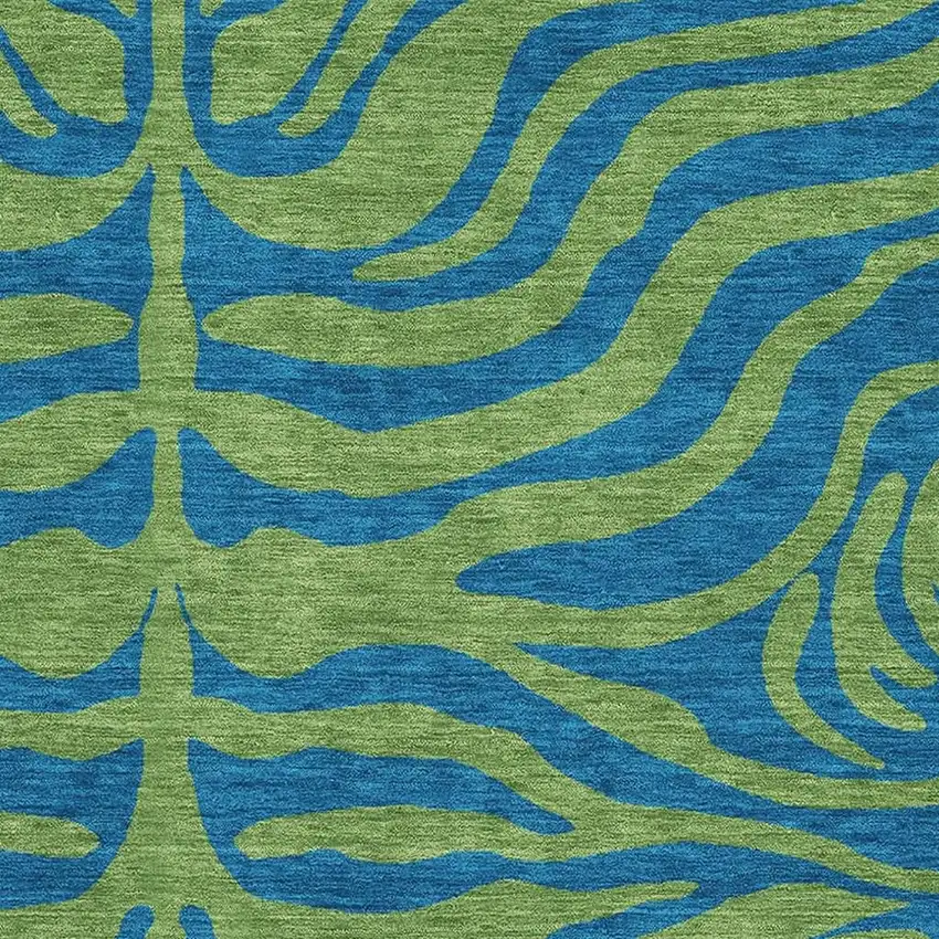 Green And Navy Blue Animal Print Washable Area Rug With UV Protection Photo 2