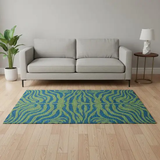 Green And Navy Blue Animal Print Washable Area Rug With UV Protection Photo 2