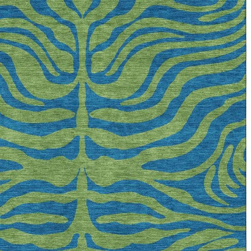 Green And Navy Blue Animal Print Washable Area Rug With UV Protection Photo 3