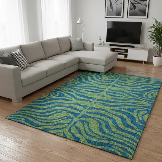 Green And Navy Blue Animal Print Washable Area Rug With UV Protection Photo 2