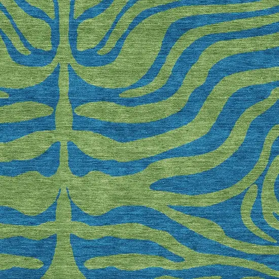 Green And Navy Blue Animal Print Washable Area Rug With UV Protection Photo 2