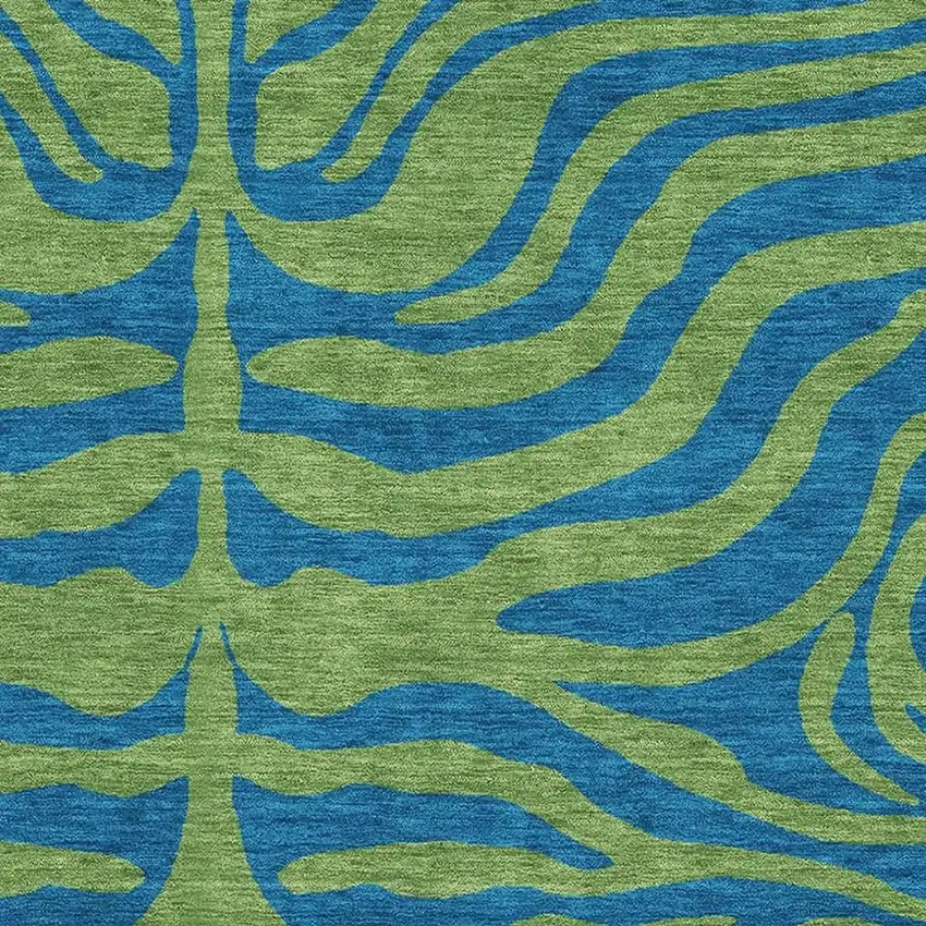 Green And Navy Blue Animal Print Washable Area Rug With UV Protection Photo 2