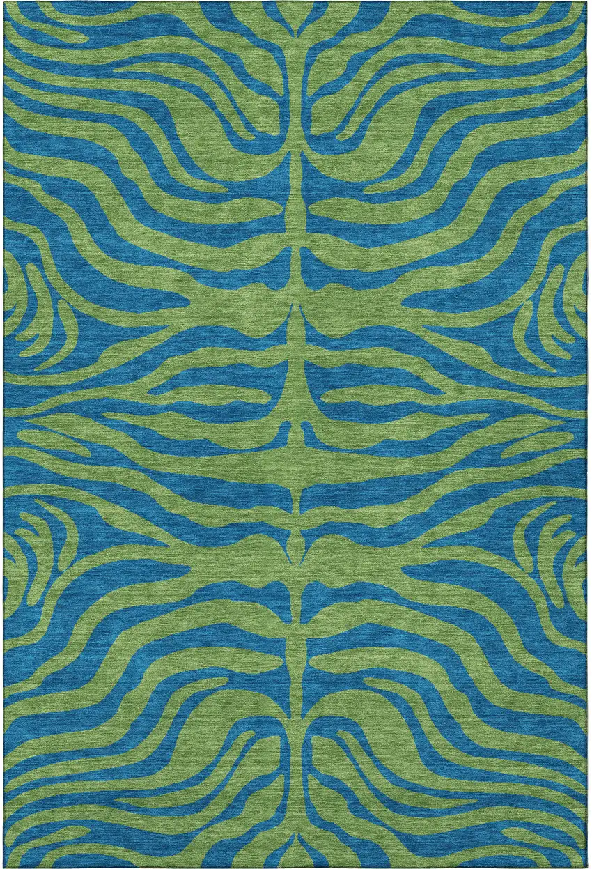 Green And Navy Blue Animal Print Washable Area Rug With UV Protection Photo 3