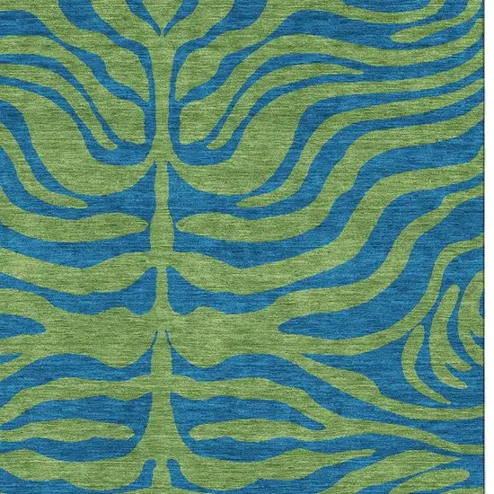 Green And Navy Blue Animal Print Washable Area Rug With UV Protection Photo 2