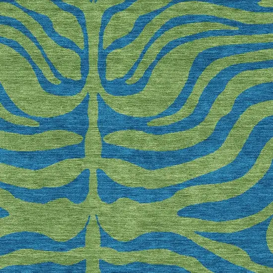 Green And Navy Blue Animal Print Washable Area Rug With UV Protection Photo 2