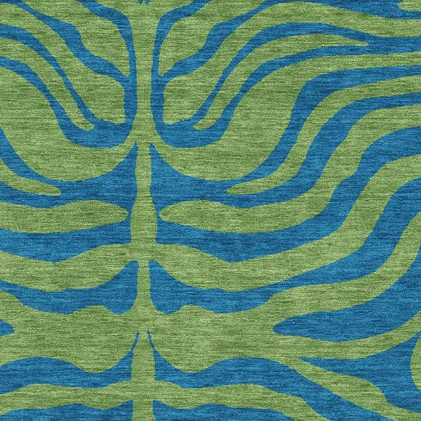 Green And Navy Blue Animal Print Washable Area Rug With UV Protection Photo 2