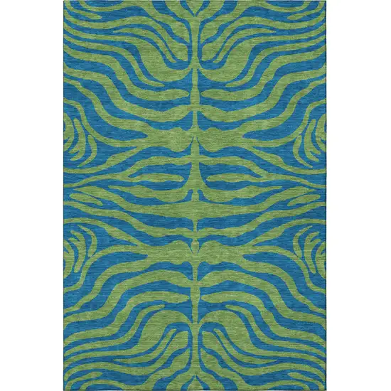 Green And Navy Blue Animal Print Washable Area Rug With UV Protection Photo 3