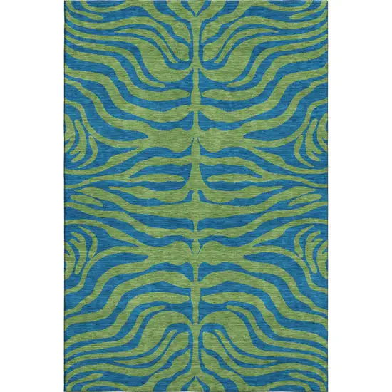 Green And Navy Blue Animal Print Washable Area Rug With UV Protection Photo 1