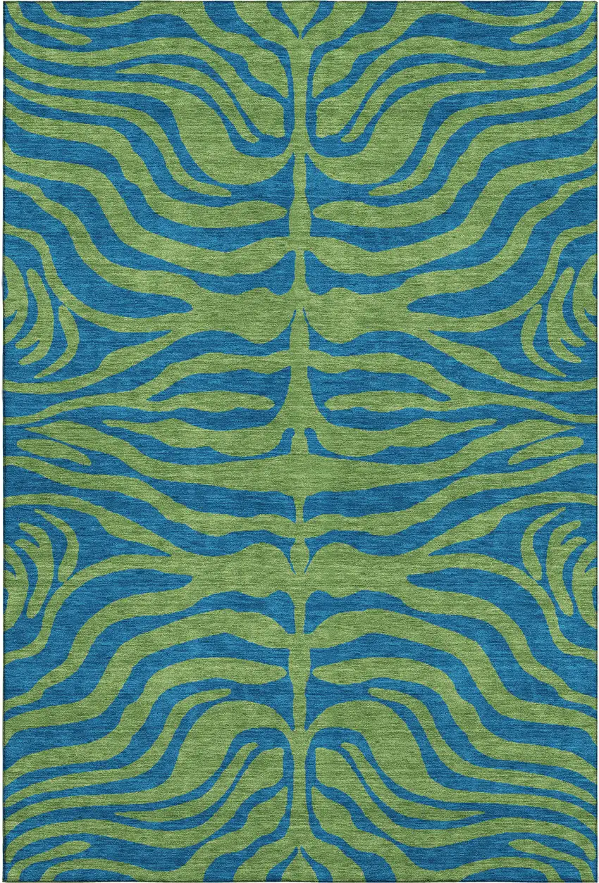 Green And Navy Blue Animal Print Washable Area Rug With UV Protection Photo 1