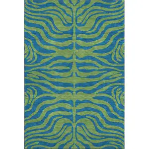 Photo of Green And Navy Blue Animal Print Washable Area Rug With UV Protection