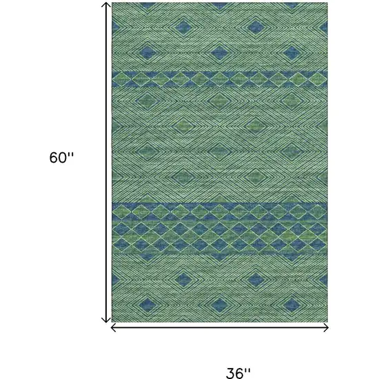 Green And Navy Blue Tribal Washable Area Rug With UV Protection Photo 8
