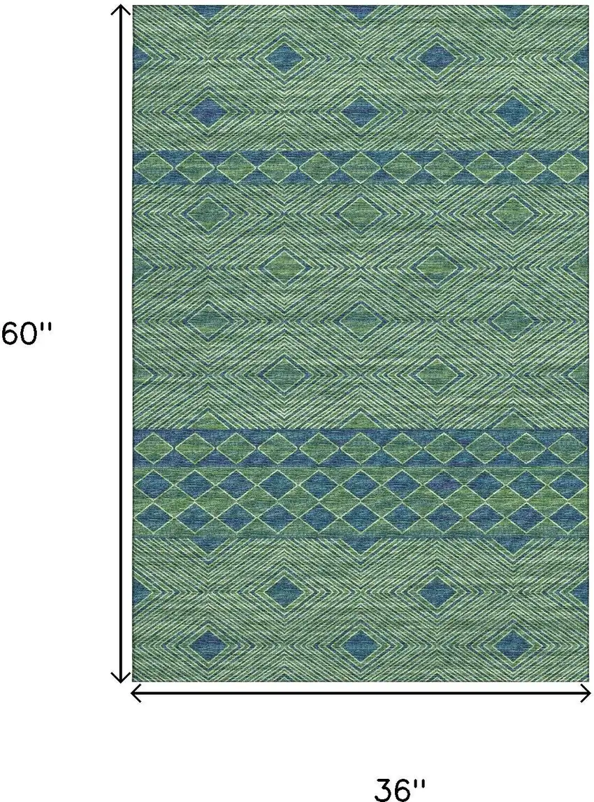 Green And Navy Blue Tribal Washable Area Rug With UV Protection Photo 8