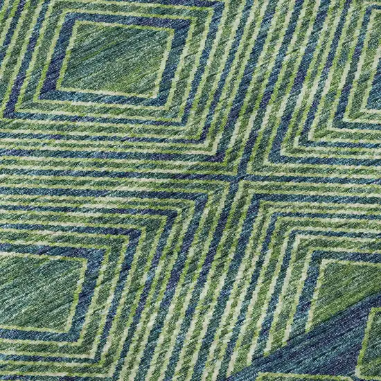 Green And Navy Blue Tribal Washable Area Rug With UV Protection Photo 7