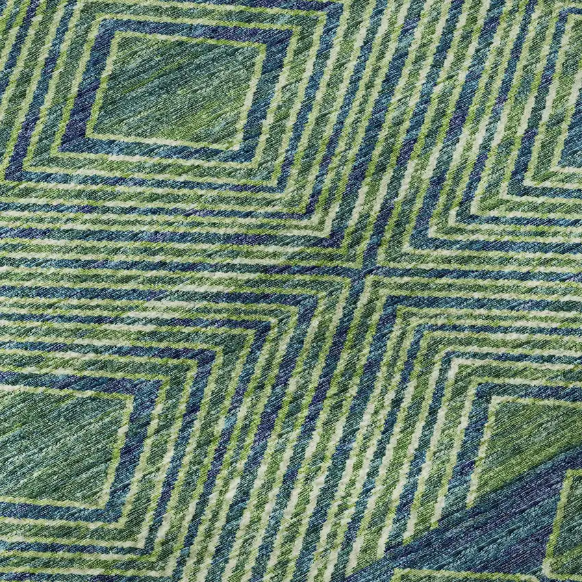 Green And Navy Blue Tribal Washable Area Rug With UV Protection Photo 7