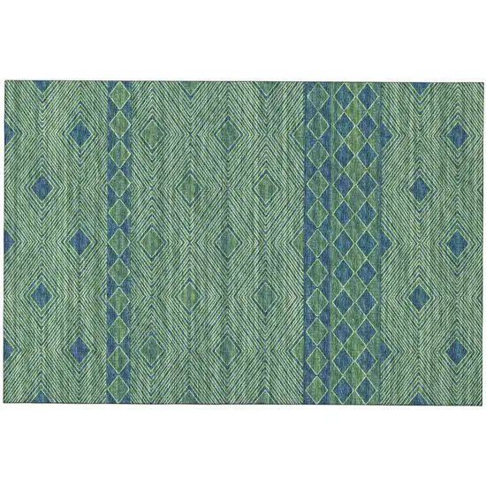 Green And Navy Blue Tribal Washable Area Rug With UV Protection Photo 2