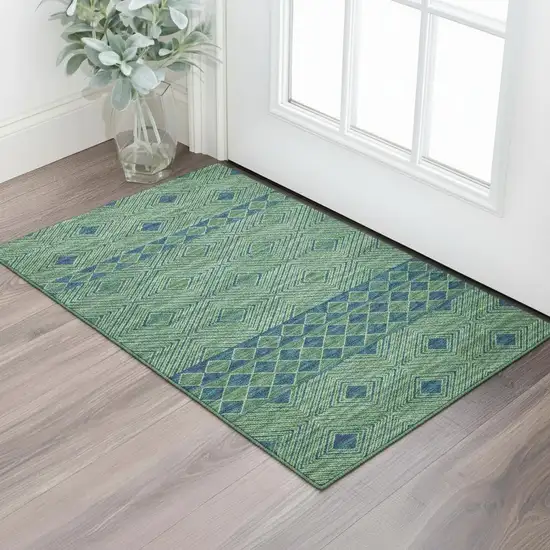 Green And Navy Blue Geometric Washable Area Rug With UV Protection Photo 1