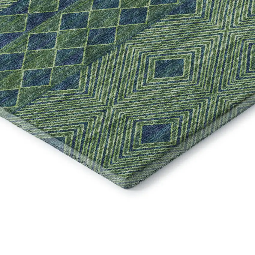 Green And Navy Blue Tribal Washable Area Rug With UV Protection Photo 5