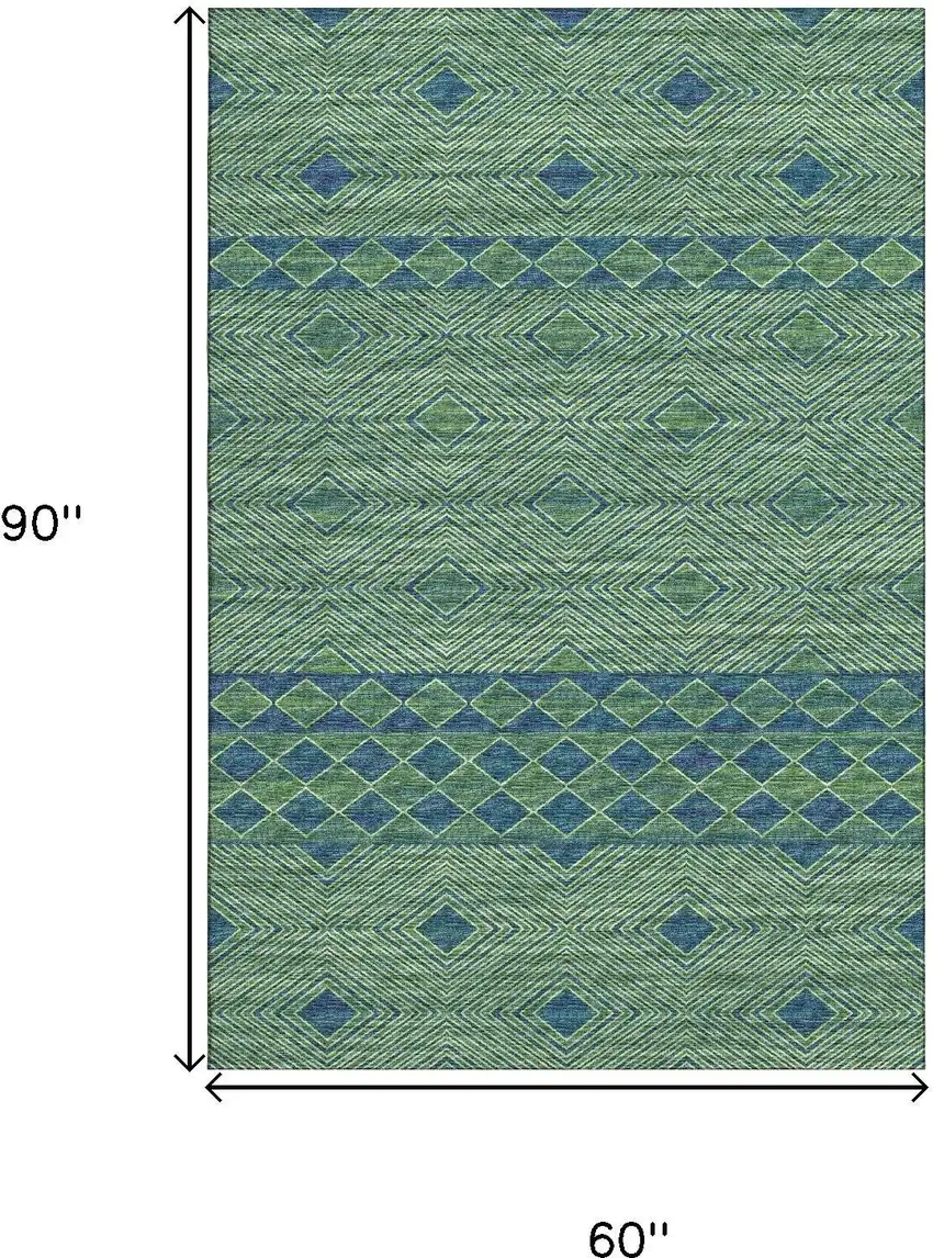 Green And Navy Blue Geometric Washable Area Rug With UV Protection Photo 3