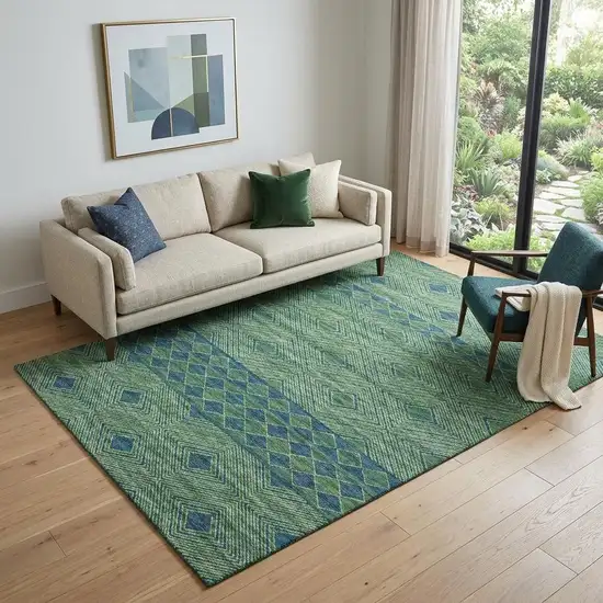 Green And Navy Blue Geometric Washable Area Rug With UV Protection Photo 1