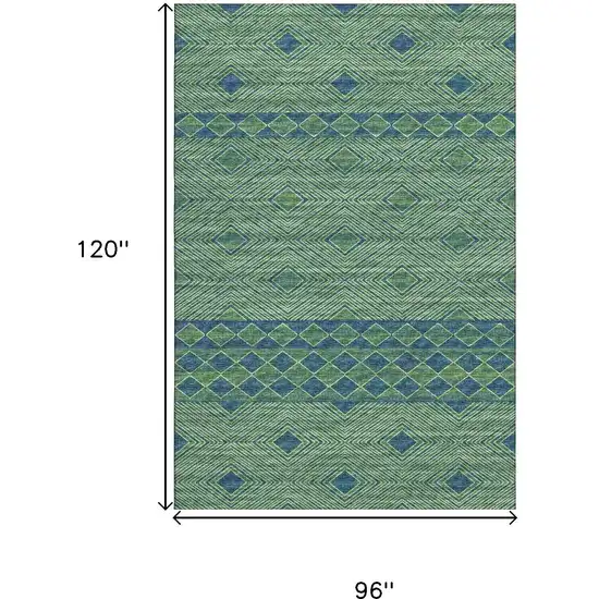 Green And Navy Blue Geometric Washable Area Rug With UV Protection Photo 3