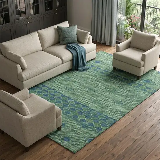 Green And Navy Blue Geometric Washable Area Rug With UV Protection Photo 1