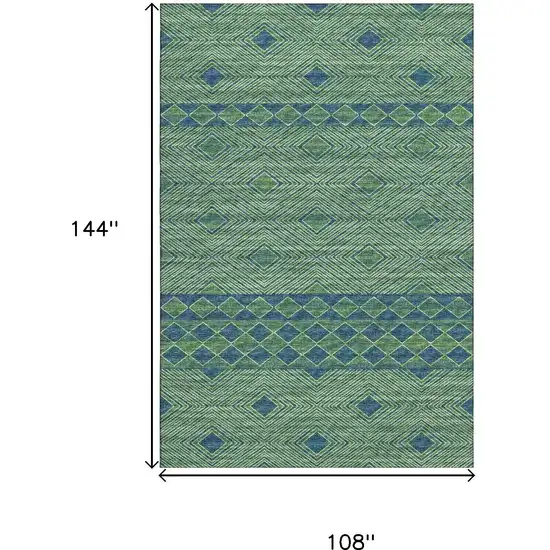 Green And Navy Blue Geometric Washable Area Rug With UV Protection Photo 3
